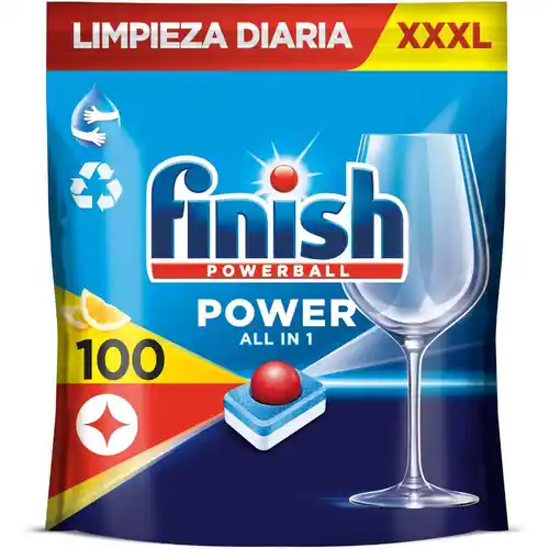 100 pastillas Finish Powerball Power All in 1 Limón para el lavavajillas