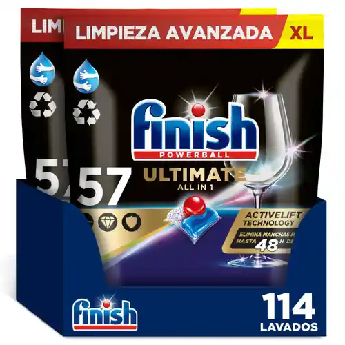 114 pastillas Finish Powerball Ultimate All in 1 pastillas Lavavajillas - A 18 céntimos la cápsula