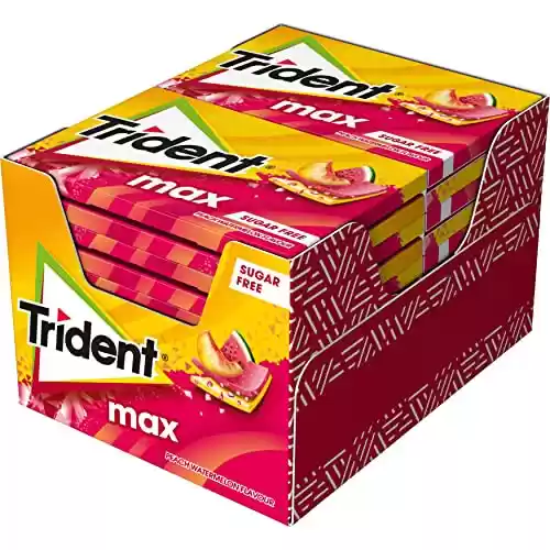 12 envases de chicles Trident Max Melocotón y Sandía Sin azúcar