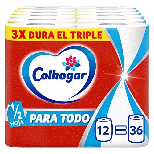 12 rollos Papel de Cocina Colhogar Paratodo Maxirolls (equivalen a 36 rollos estándar)