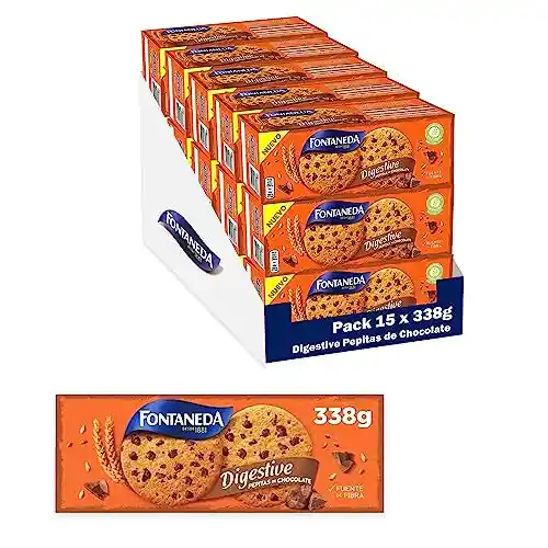 15 paquetes de Fontaneda Digestive Galletas con Pepitas de Chocolate con Leche 338g