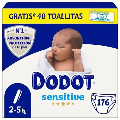 176 Pañales Dodot Sensitive Talla 1, 2kg-5kg