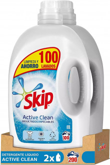 2 botellas de Detergente Líquido Skip Active Clean (total 200 lavados)