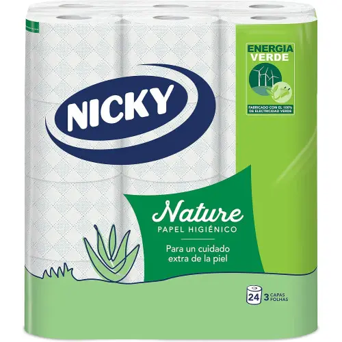 24 Rollos Nicky Nature Papel Higiénico 3 Capas Aloe Vera