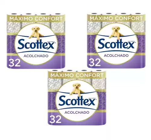 3 paquetes de 32 rollos de Scottex Acolchado Papel Higiénico (total 96 rollos)