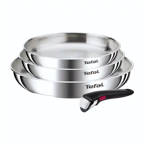 3 Sartenes de Acero Inoxidable Tefal Ingenio Emotion + Mango