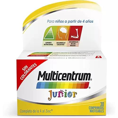 30 Comprimidos Multicentrum Junior Complemento Alimenticio Multivitamínico y Multimineral Para Niños a Partir de 4 Años