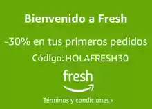 -30% en tus primeros pedidos Amazon Fresh (productos frescos) en Madrid, Barcelona, Sevilla, Zaragoza y Valencia