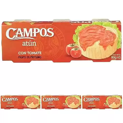 4 packs de 3 latas de 80g atún con tomate CAMPOS