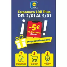 5€ de descuento en compras de 60€ o más en Lidl con Lidl Plus (del 2 de enero al 5 de enero)
