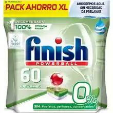 60 pastillas Finish Powerball 0% para el lavavajillas todo en 1 con certificado ecológico, sin perfume, fosfatos