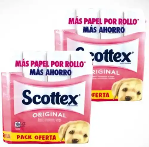 64 rollos de papel higiénico Scottex Original (cupón 3€ en compras +15€)