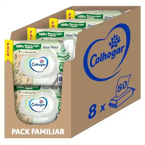 640x toallitas húmedas desechables con Extracto de Aloe Vera - Sin Alcohol - Colhogar Aloe 8x80