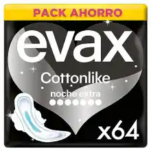 64x Compresas Noche Extra Con Alas Evax Cottonlike
