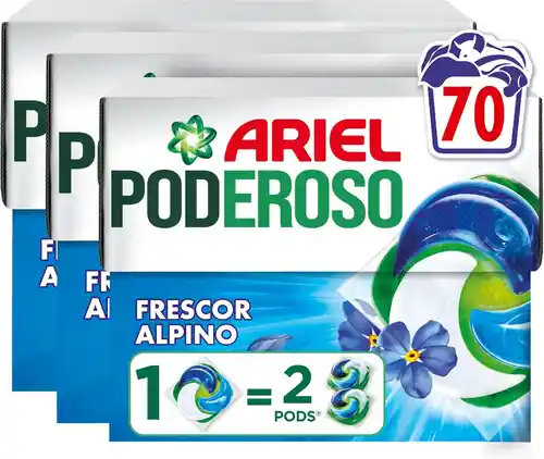 70 cápsulas de detergente lavadora Ariel PODs PODEROSO