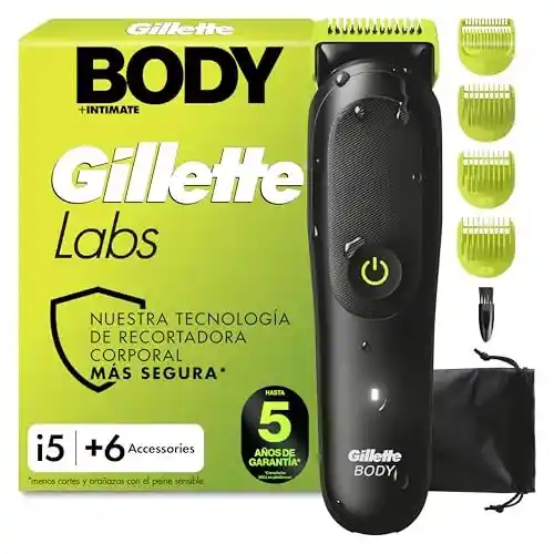 Afeitadora corporal GilletteLabs i5 Body + Intimate con 6 accesorios