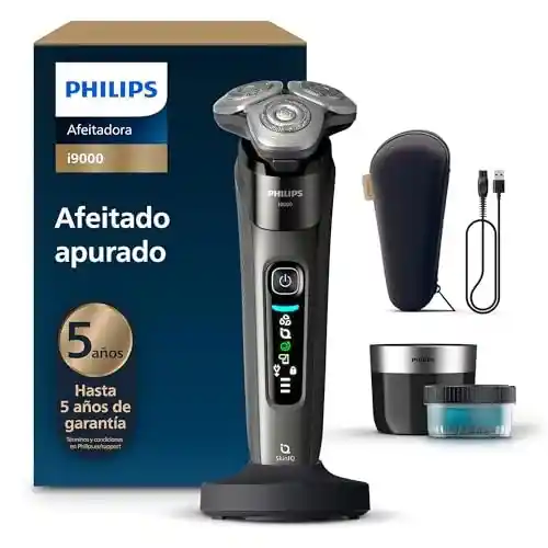 Afeitadora Eléctrica Philips Serie i9000 con tecnología SkinIQ, para seco y mojado, con centro de limpieza y estuche de viaje