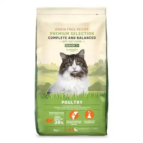 Alimento seco para gatos senior by Amazon (3kg) con pollo fresco y apoyo articular