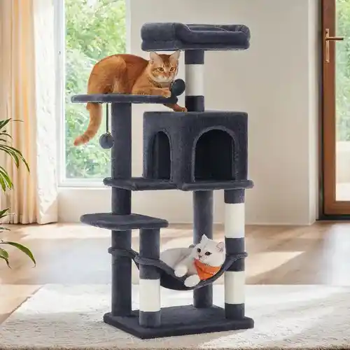 Árbol para gatos FEANDREA de 112 cm con hamaca y 4 postes rascadores
