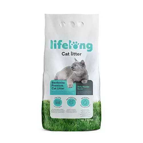 Arena de bentonita para gatos, Lifelong, Premium con perfume de talco, 7.5 kg+