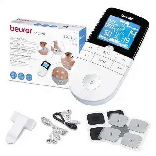 Beurer EM 49 TENS/EMS digital, dispositivo de corriente de estimulación 3 en 1 para el alivio del dolor y entrenamiento, función de masaje