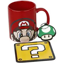 Caja Regalo Mario: taza, llavero y portavasos.