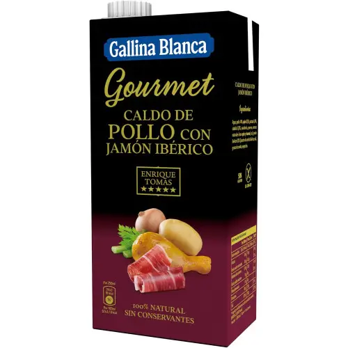 Caldo Gourmet de Pollo con Jamón Ibérico 100% Natural Gallina Blanca 1L