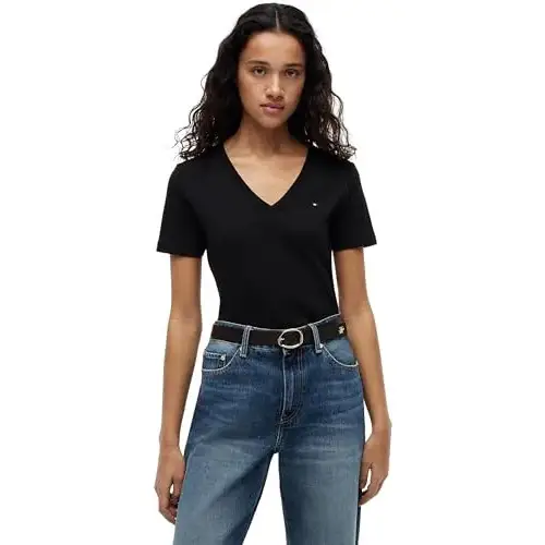 Camiseta mujer Tommy Hilfiger New Slim Cody de algodón con cuello en V