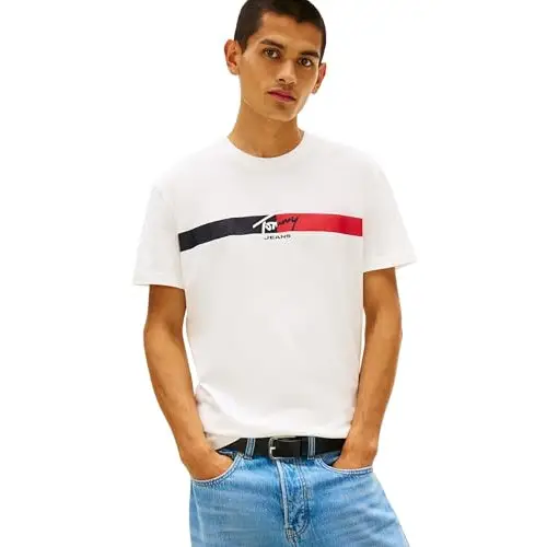 Camiseta Tommy Jeans Signature Stripe para hombre de algodón