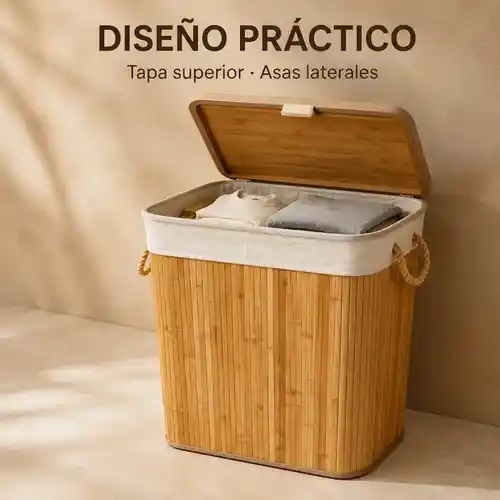 Cesto de ropa de bambú con tapa (72L) plegable