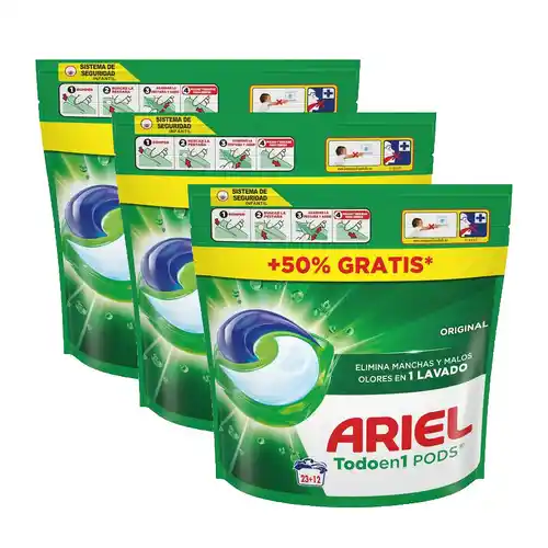 ¡¡chollazo!! Pack de 3 - Ariel Detergente en Cápsulas Original 23+12 Dosis (105 Lavados)
