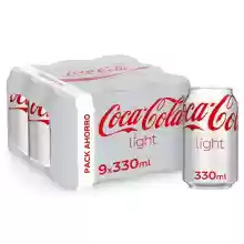 Coca-Cola Light - Refresco de cola sin azúcar, sin calorías - Pack 9 latas 330 ml