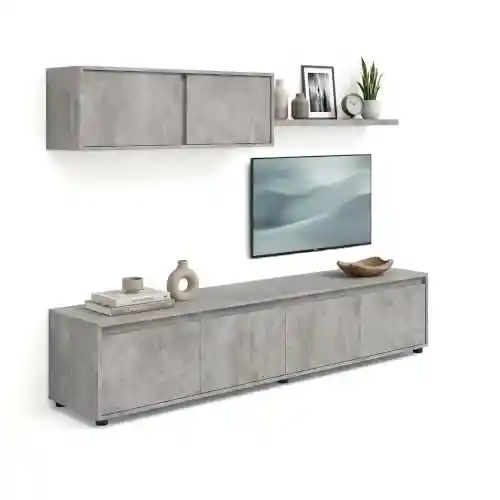 Conjunto de salón con mueble TV (200cm), módulo suspendido y balda mural