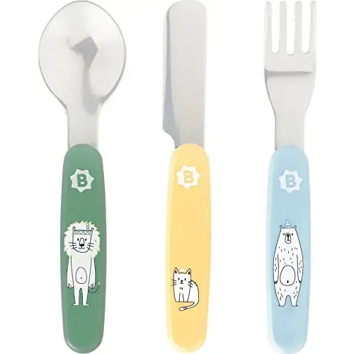 Cubiertos de metal Badabulle para bebé, 3 piezas.