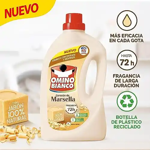 Detergente Líquido Marsella 45 Dosis + 45% Gratis, 2640ml