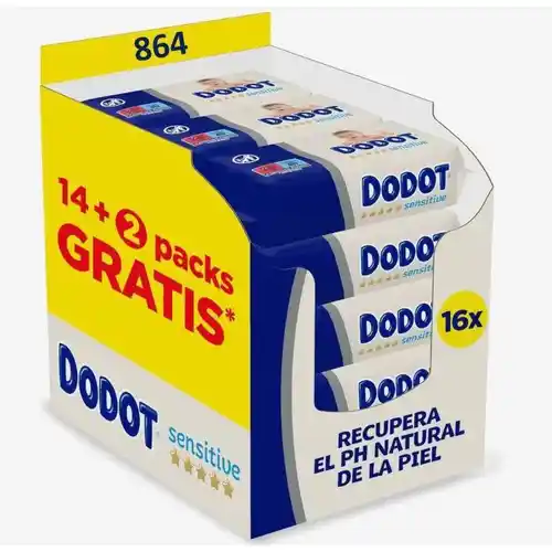 Dodot Toallitas Sensitive para Bebé, 864 Toallitas (16 Paquetes de 54 Toallitas)