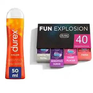 Durex - Lote Fun Explosion, Pack 40 Preservativos + Lubricante Efecto Calor 50 ml