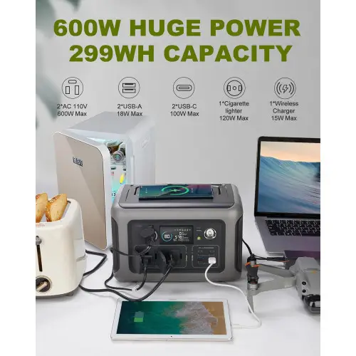 Estación de energía portátil R600 Batería LiFeP04 de 299Wh