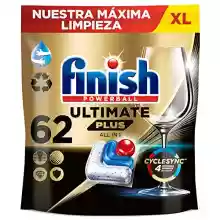 Finish Powerball Ultimate Plus All in 1 pastillas lavavajillas, 62 cápsulas lavavajillas, Nuestra máxima limpieza y brillo diamante, Aroma regular