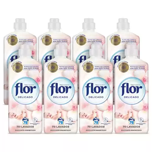 Flor Delicado Suavizante Concentrado para la ropa 624 lavados (8 botellas de 78 lavados)