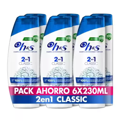 H&S Champú Y Acondicionador Anticaspa 2in1 Classic, Hasta Un 100% Libre De Caspa, 230 ml x 6