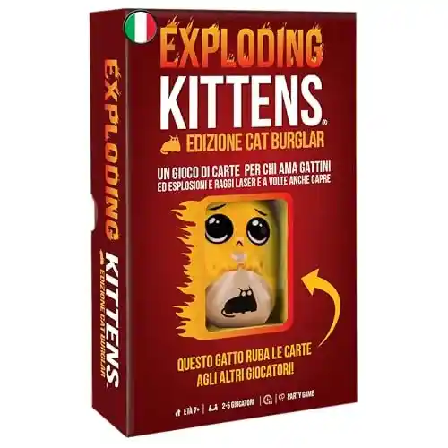 Juego de cartas Exploding Kittens Cat Burglar Edition con gato ladrón suave