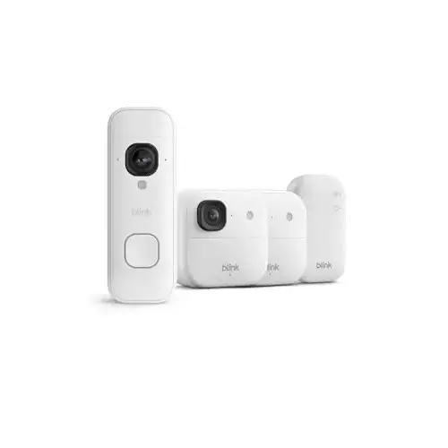 Kit de seguridad Blink Cámara exterior 2K+ y Videotimbre 2K+ con pilas y módulo sync