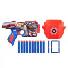 Lanzador Nerf Marvel Captain America con 10 dardos.