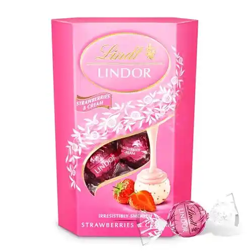 Lindt LINDOR Chocolate blanco y fresa - 16 bombones, 200g