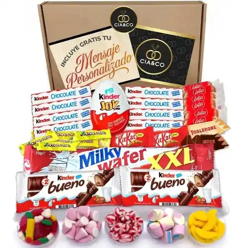 Lote de regalo con chocolates Kinder y chuches sin gluten (más de 400g)