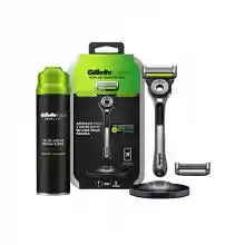 Maquinilla de Afeitar con Barra Exfoliante + 2 Cuchillas de Afeitar de Recambio + Base Magnetica + Estuche de Viaje + GilletteLabs Gel de Afeitar, Gillette Labs