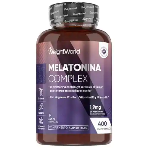 Melatonina Complex de WeightWorld, 400 comprimidos para mejorar el sueño.