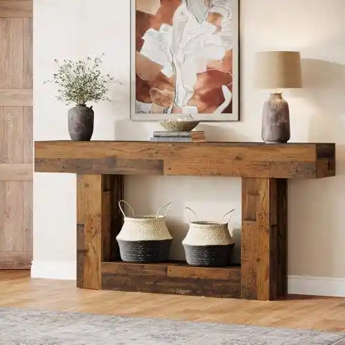 Mesa consola de 160 cm de largo con 2 capas y almacenamiento