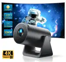 Mini proyector portátil Android 1080p WiFi 6 Bluetooth 5.2 con soporte giratorio